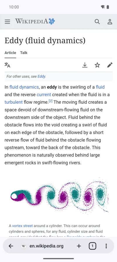 Browsing a page with the bottom bar